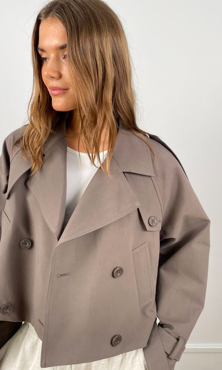 BOBBY CANVAS TRENCH JACKET - GREY BROWN