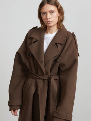 JOHN TRENCHCOAT - WOOL - GREY BROWN