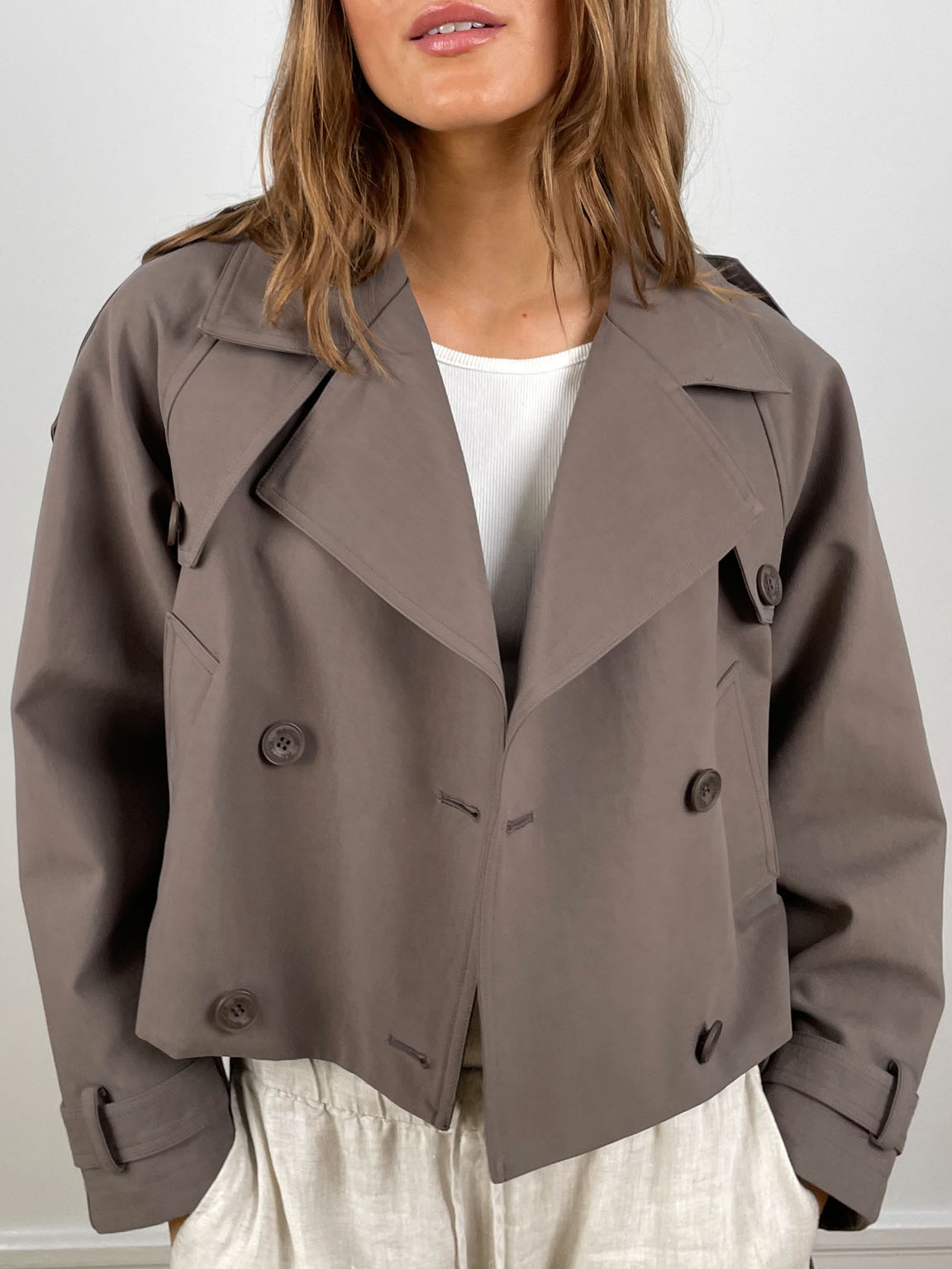 BOBBY CANVAS TRENCH JACKET - GREY BROWN