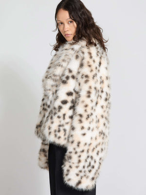 Læderjakke med leopardmønster fra MEOTINE, blød og fluffy, perfekt til at tilføje stil til din garderobe.