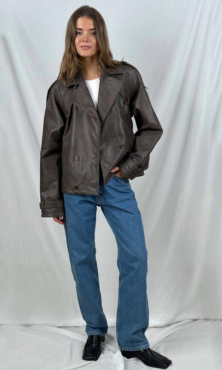 MOSS LEATHER JACKET - BROWN