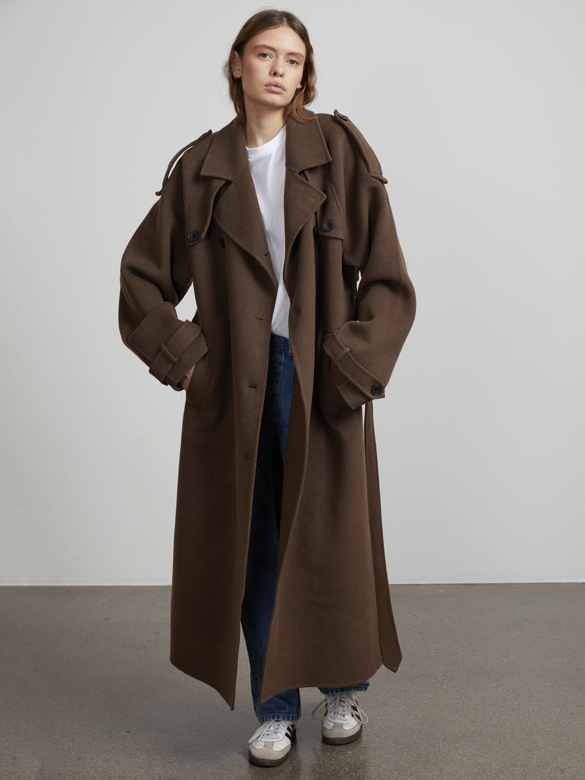 JOHN TRENCHCOAT - WOOL - GREY BROWN