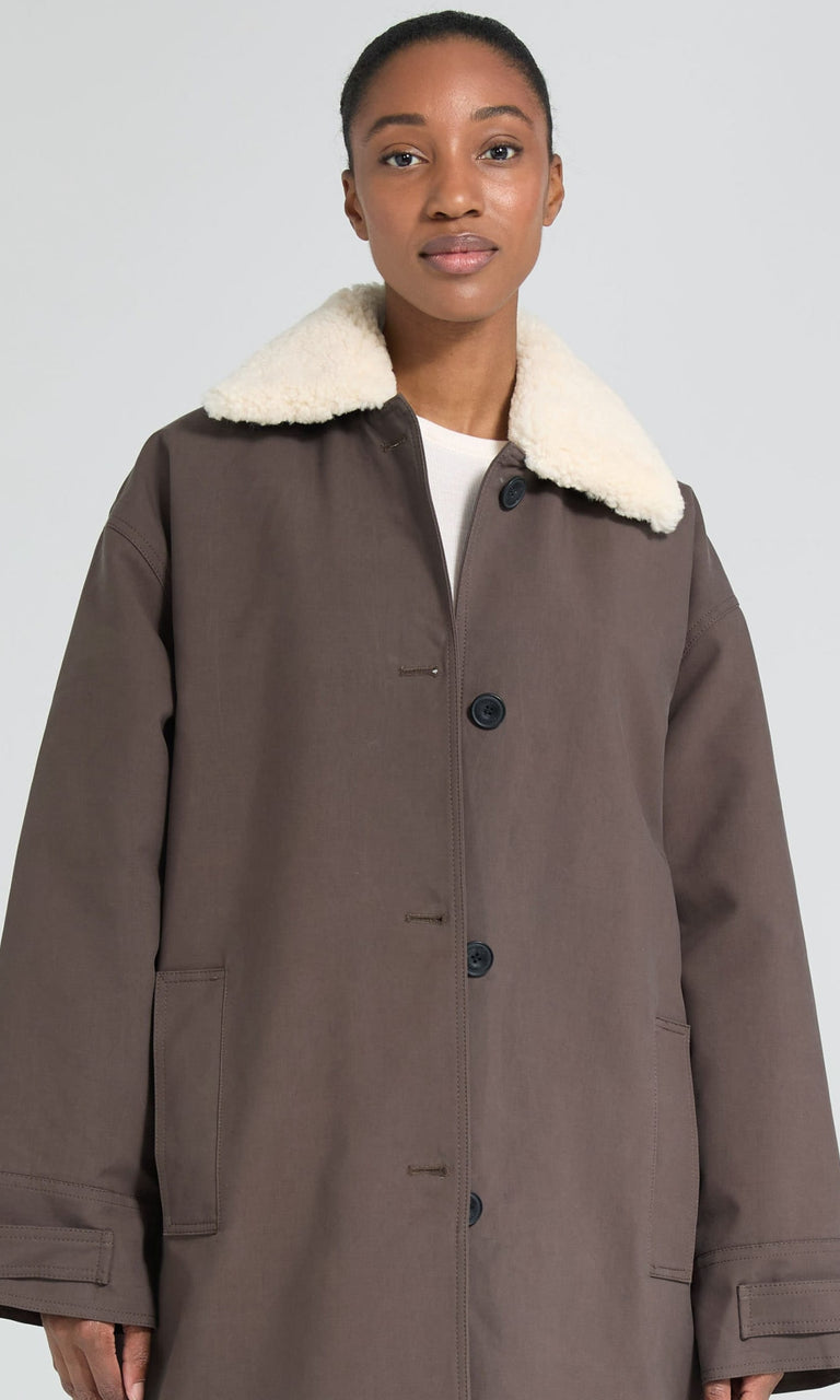 RITA PADDED CANVAS COAT - DARK BROWN
