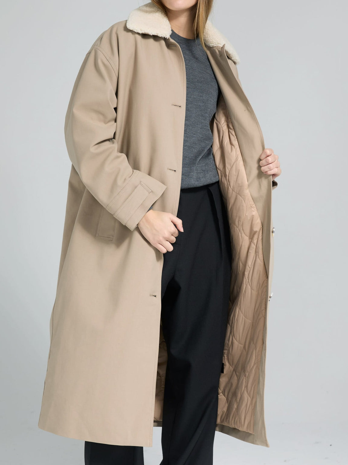 RITA PADDED CANVAS COAT - BEIGE