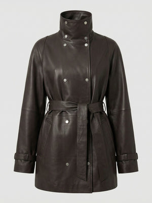 SKYLER LEATHER COAT - BROWN