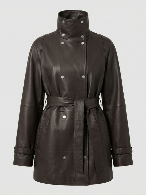 SKYLER LEATHER COAT - BROWN