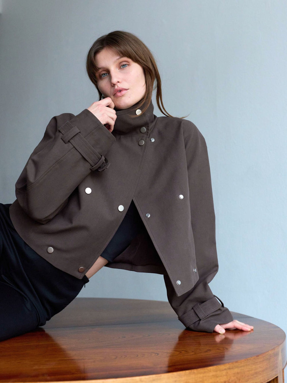 SKYLER CROPPED JACKET - BROWN