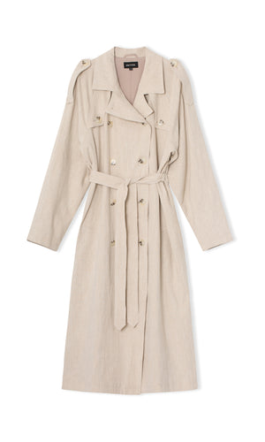 Beige trenchcoat med bælte og knapper, perfekt til foråret. MEOTINE tilføjer stil og elegance til enhver garderobe.