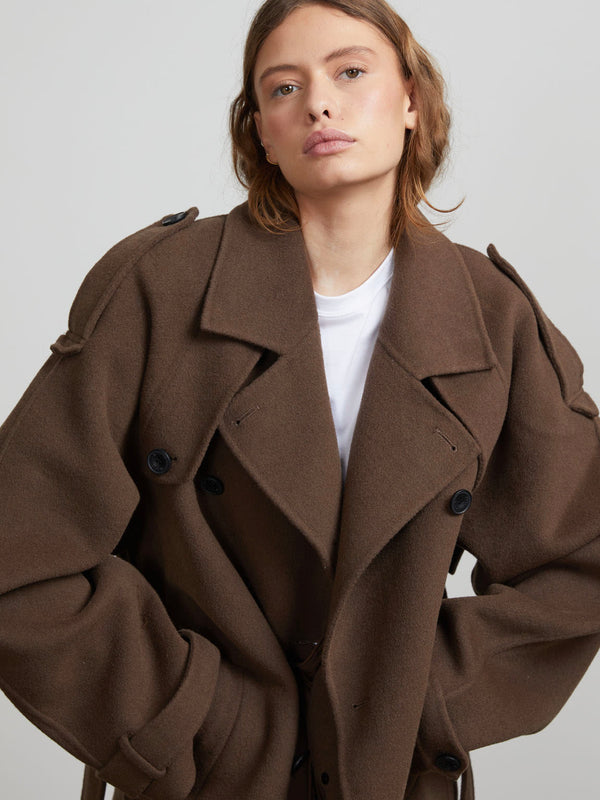 JOHN TRENCHCOAT - WOOL - GREY BROWN