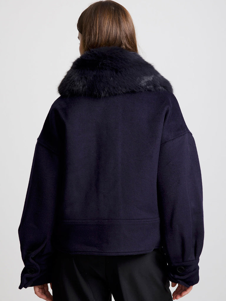 CHARLIE JACKET - FAUX FUR - WOOL NAVY