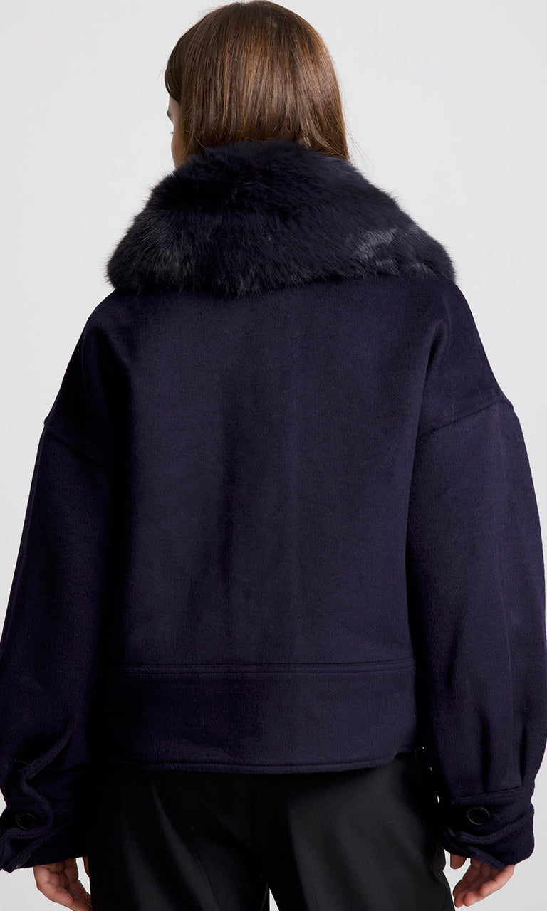 CHARLIE JACKET - FAUX FUR - WOOL NAVY