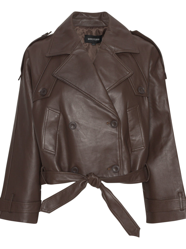 BOBBY LEATHER TRENCH JACKET - DARK BROWN