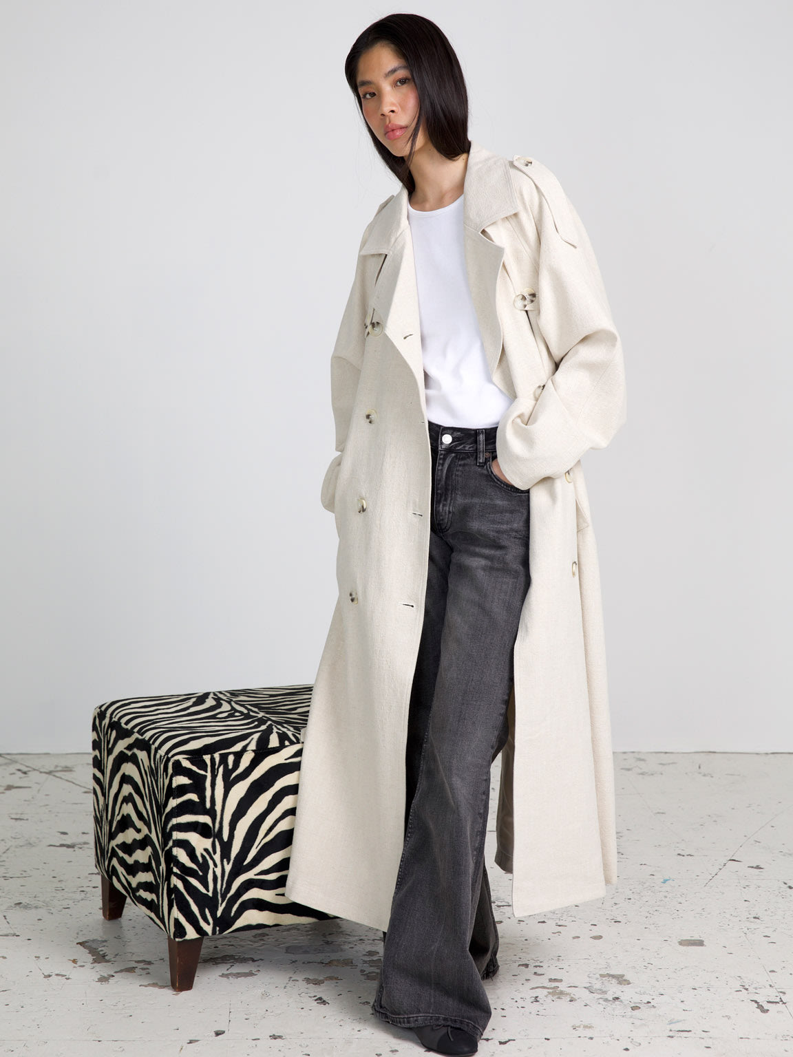 KIRA LINEN COAT - CREME