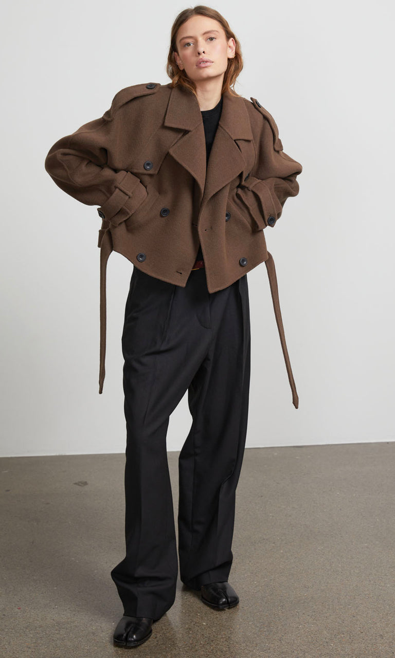 JOHN TRENCHJACKET- WOOL - GREY BROWN