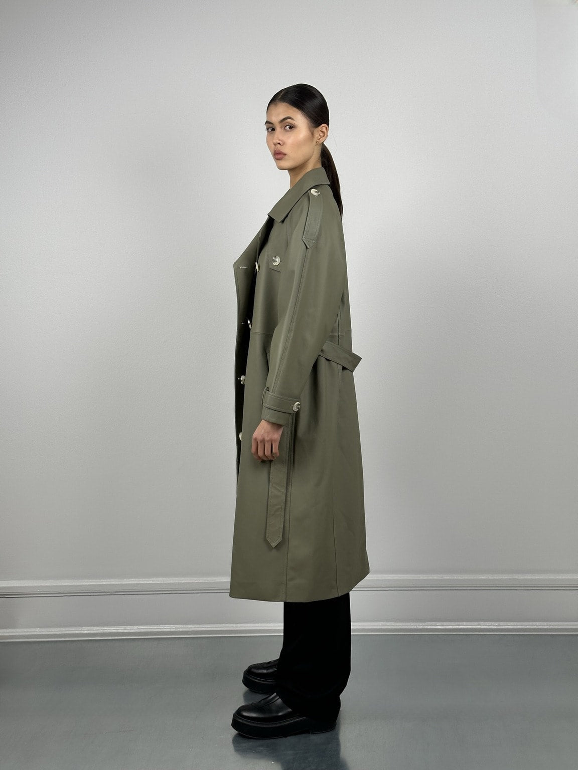 BOBBY LEATHER TRENCHCOAT - GREEN