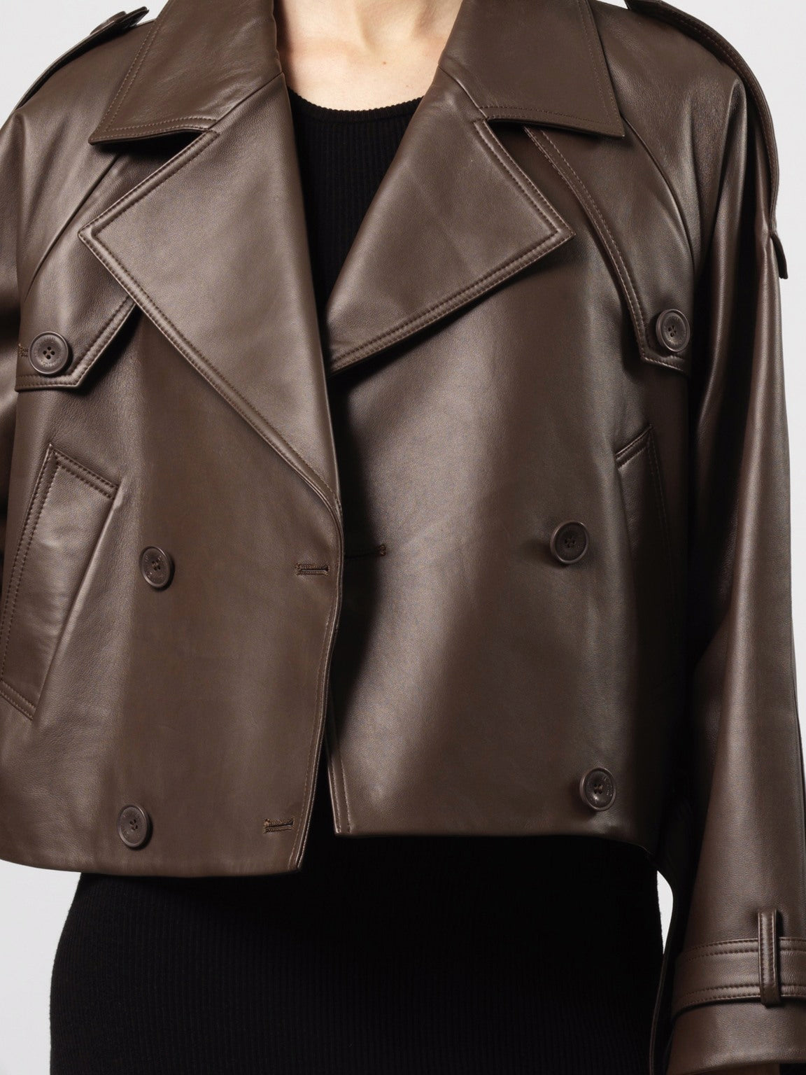 BOBBY LEATHER TRENCH JACKET - DARK BROWN