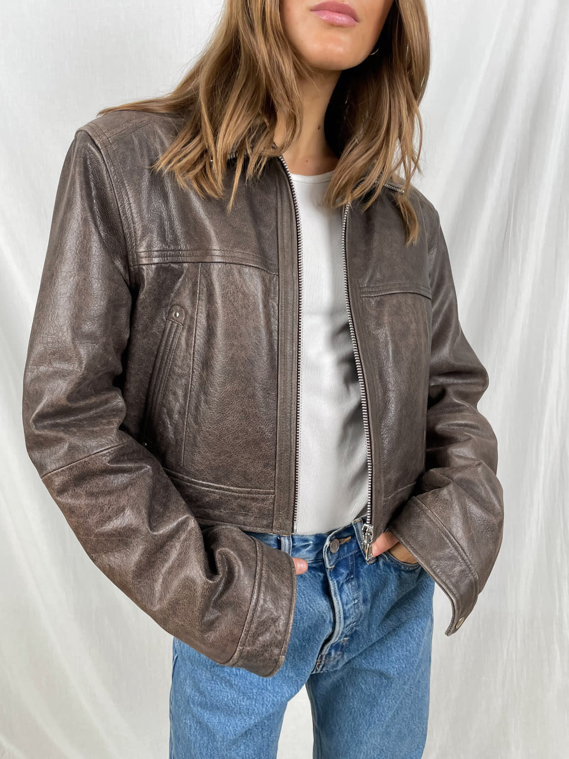 LYLE LEATHER JACKET - BROWN