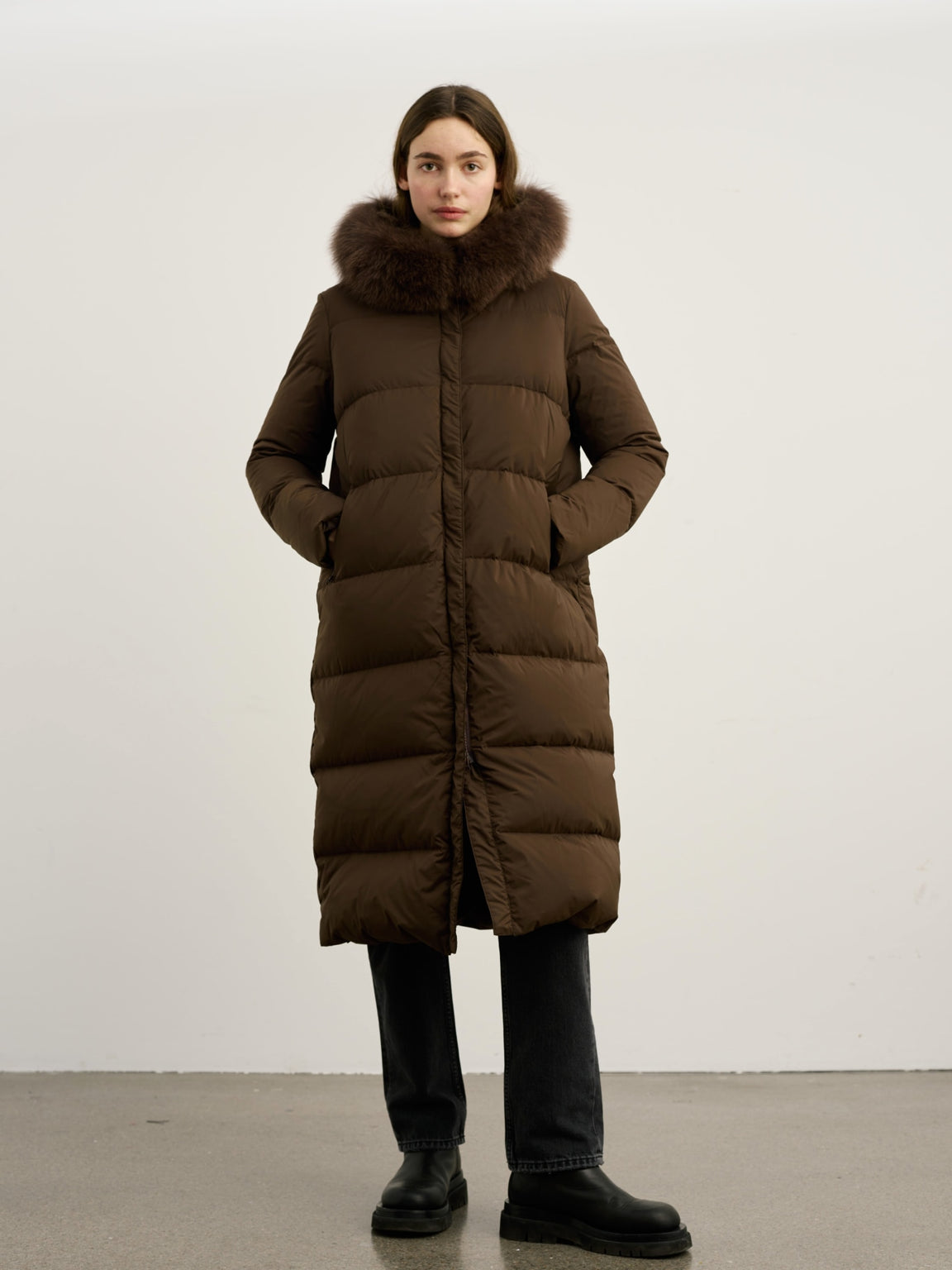 ALVA DOWN COAT - DARK BROWN