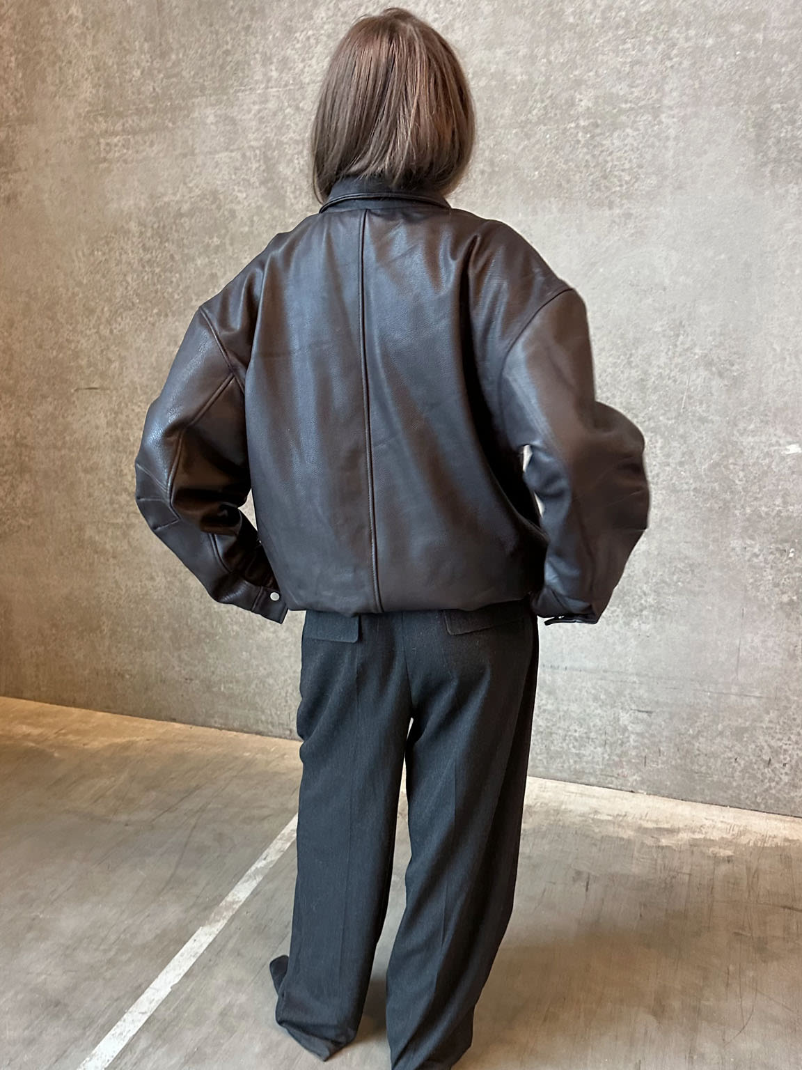 TANIS LEATHER BOMBER - BROWN